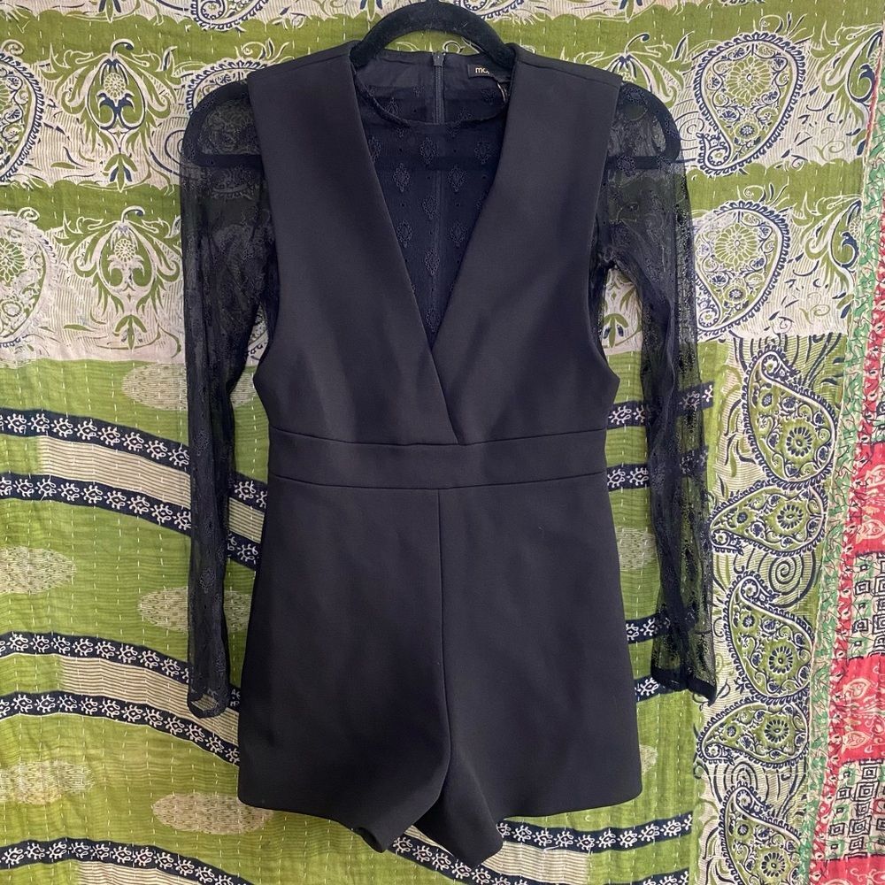 Maje Black Istoria Lace Long Sleeve Romper Playsuit Size EU 34/ US 2 - Picture 2 of 16